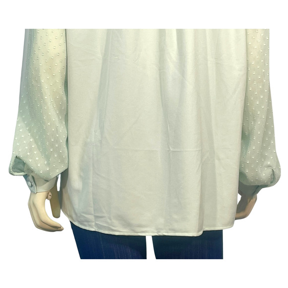 Isaac Mizrahi Live QVC Sz 16 Split V-Neck Blouse Sheer Puff Sleeves Mint Green - Picture 10 of 13